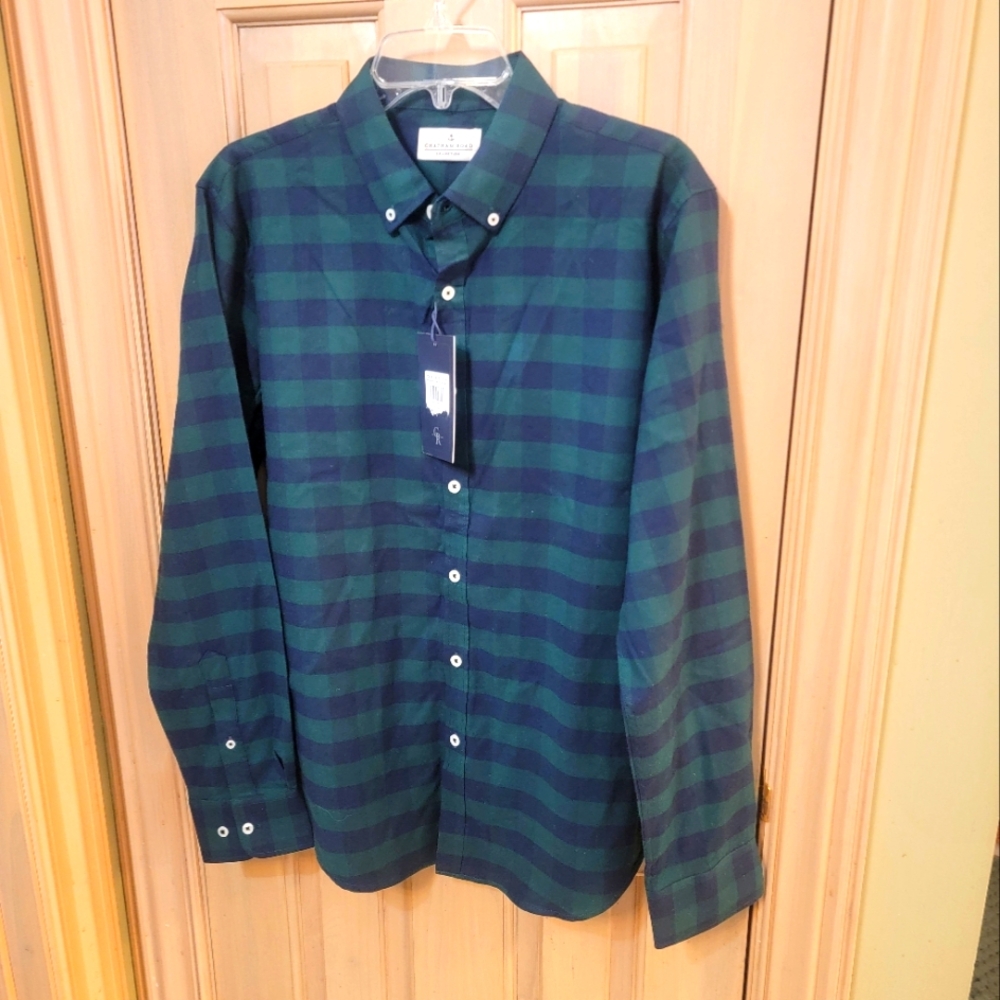 NWT Chatham Road Mens Sz M Green Navy Plaid Shirt Preppy